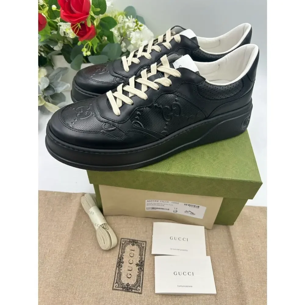 Men's Gucci GG embossed Leather sneakers size 12 made in Italy